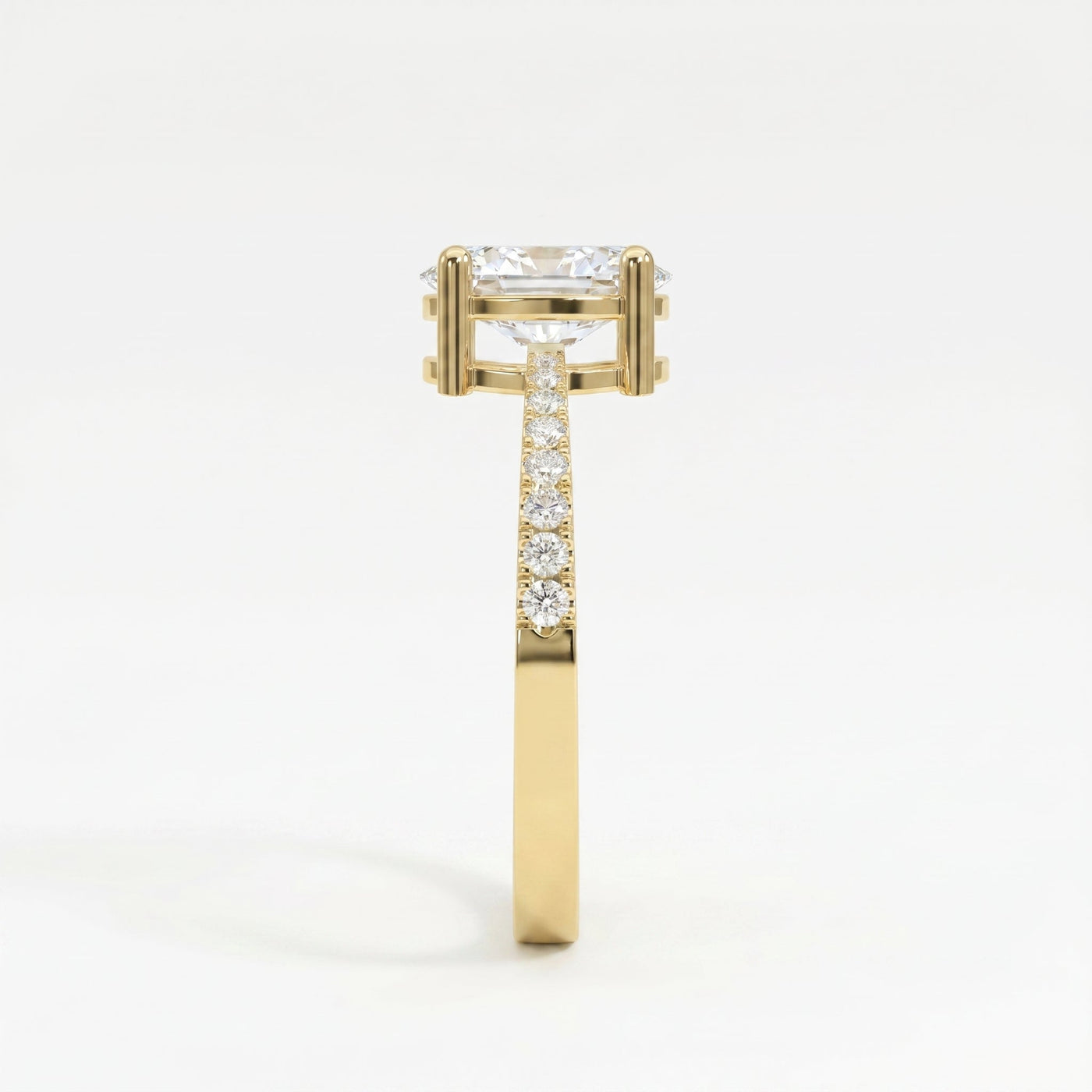 Oval Cut Diamond Side Stone Engagement Ring with Pavé Band, view 6