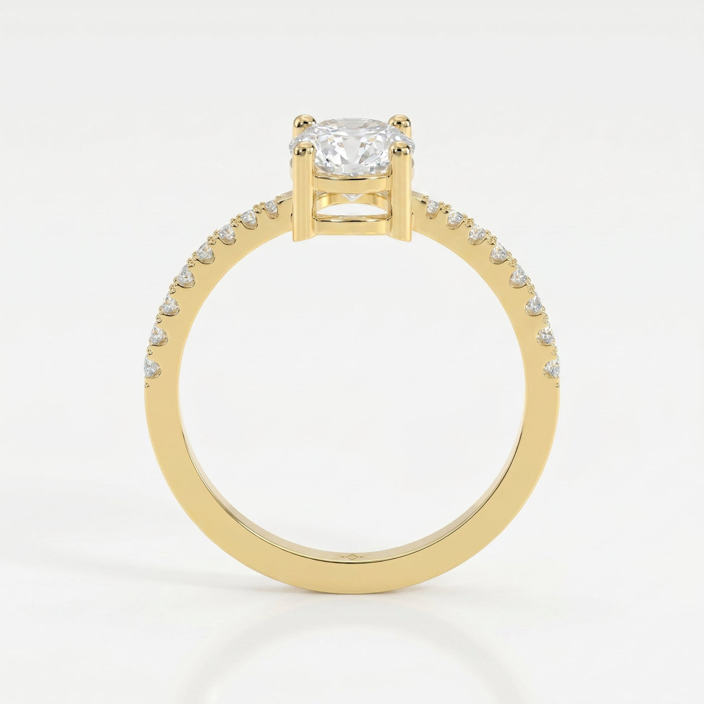 Oval Cut Diamond Side Stone Engagement Ring with Pavé Band, view 7