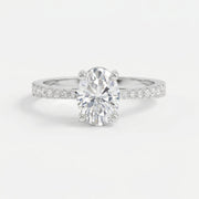 Oval Cut Diamond Side Stone Engagement Ring with Pavé Band, view 3