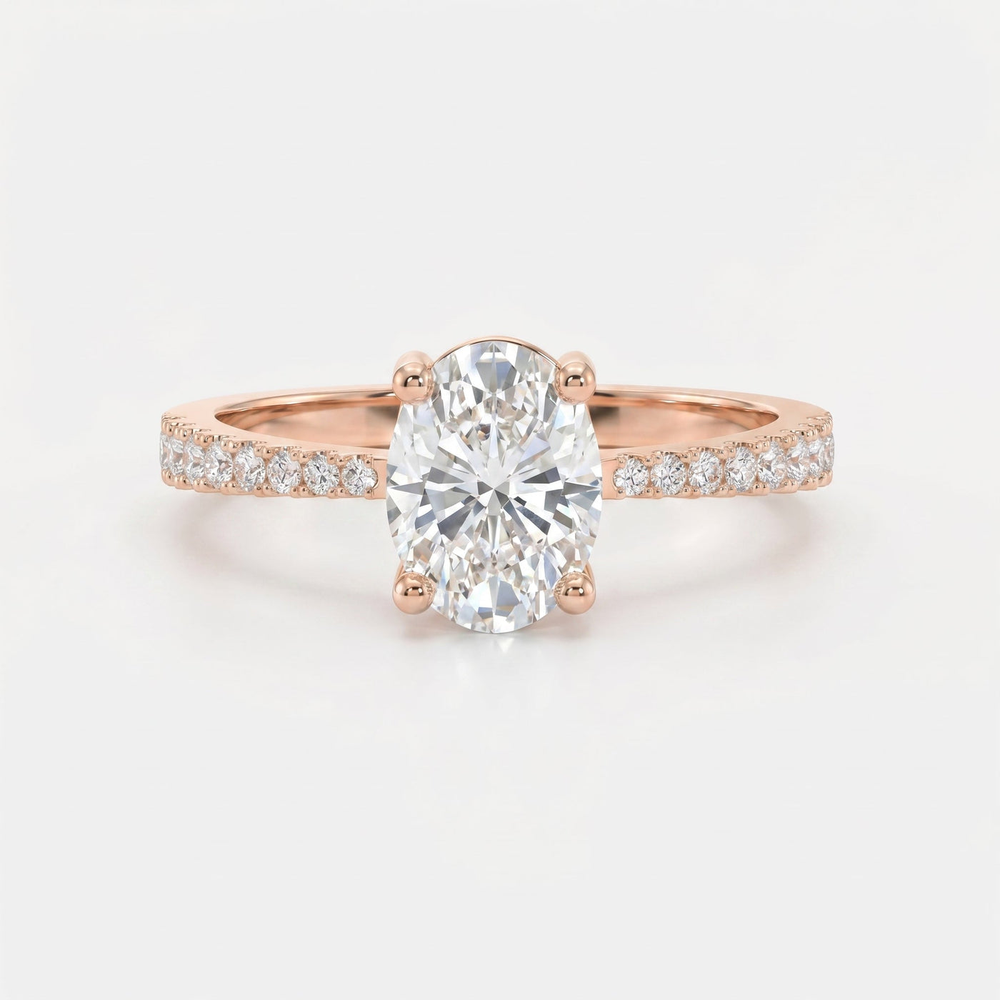 Oval Cut Diamond Side Stone Engagement Ring with Pavé Band, view 4