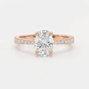 Oval Cut Diamond Side Stone Engagement Ring with Pavé Band, view 4
