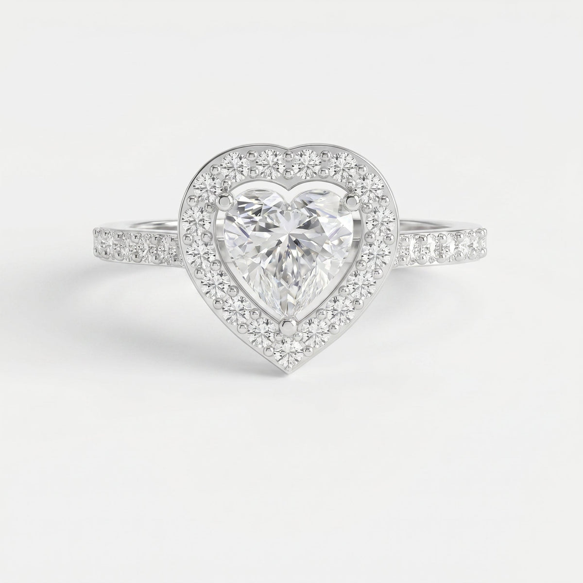 Heart Shape Diamond Halo Ring with Pavé Engagement Ring, view 3