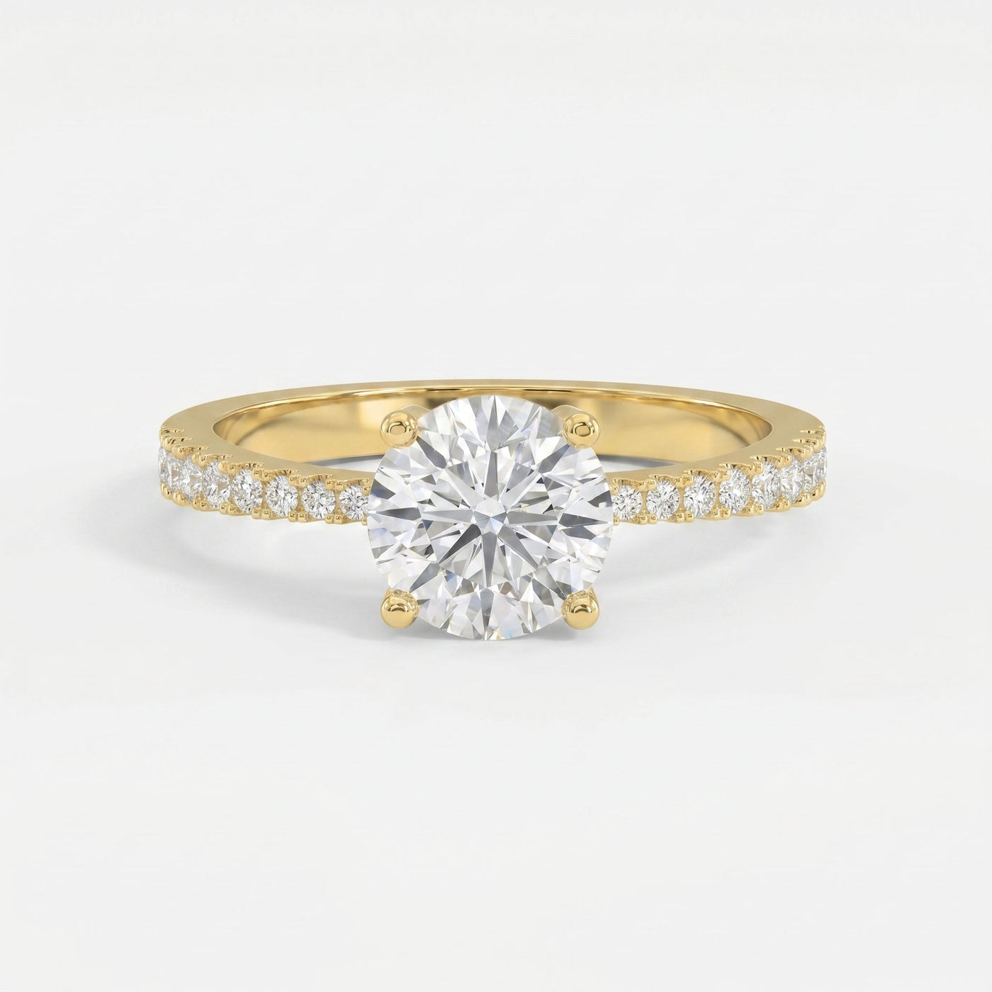 Elegant Round Cut Diamond Side Stone Ring with Pavé Band, view 1