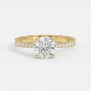 Elegant Round Cut Diamond Side Stone Ring with Pavé Band, view 1