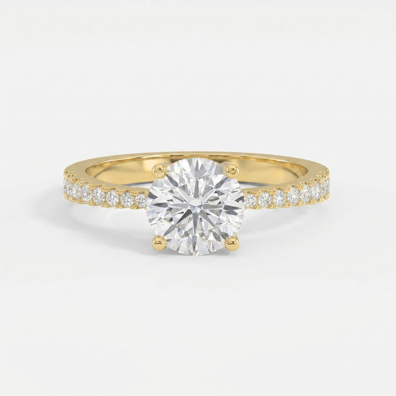 Elegant Round Cut Diamond Side Stone Ring with Pavé Band, view 1