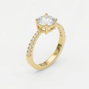 Elegant Round Cut Diamond Side Stone Ring with Pavé Band, view 3