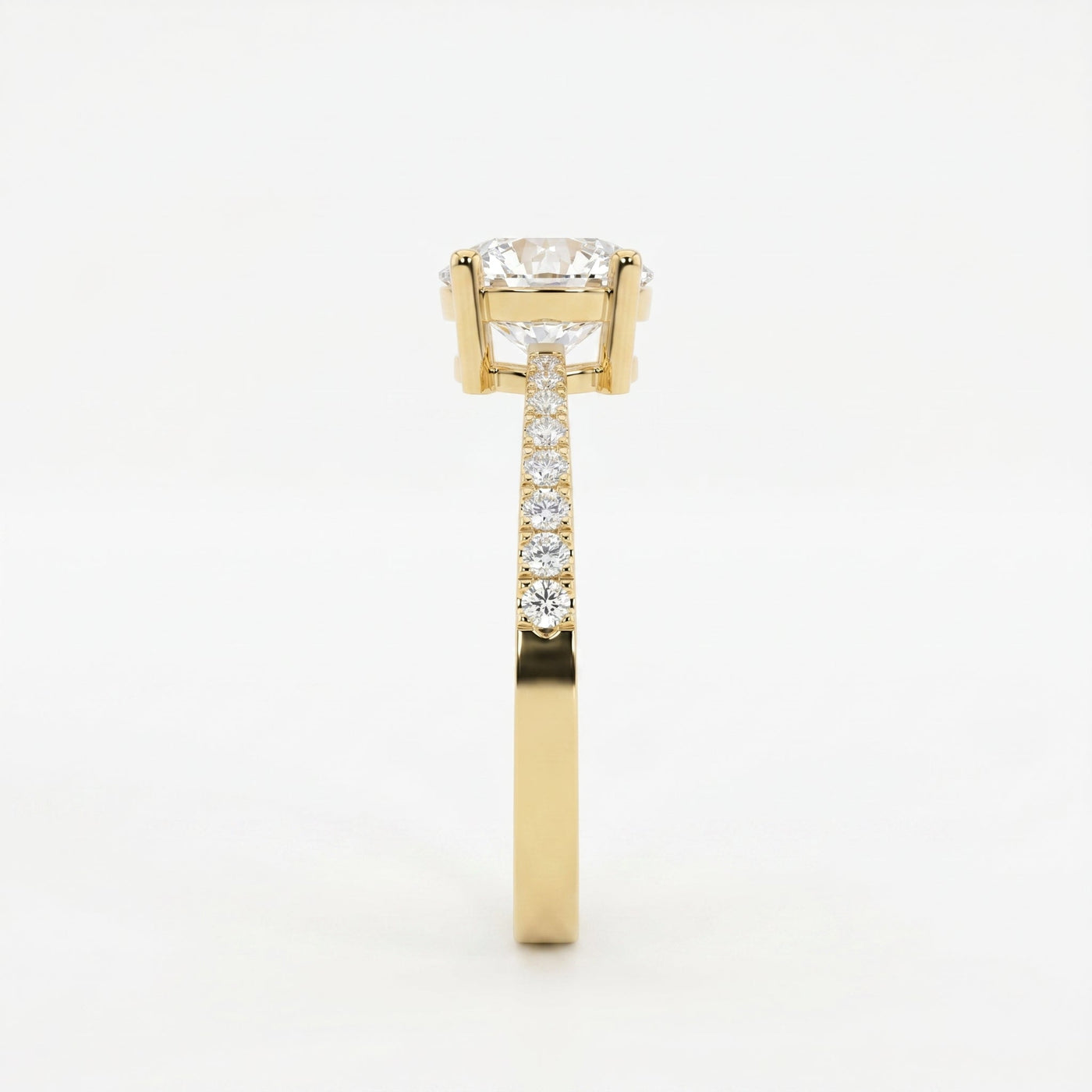 Elegant Round Cut Diamond Side Stone Ring with Pavé Band, view 4