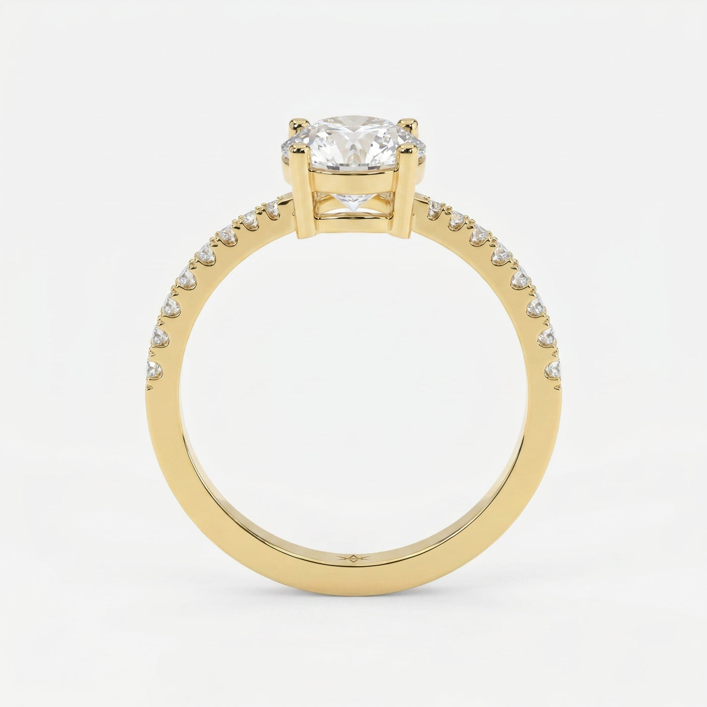 Elegant Round Cut Diamond Side Stone Ring with Pavé Band, view 5