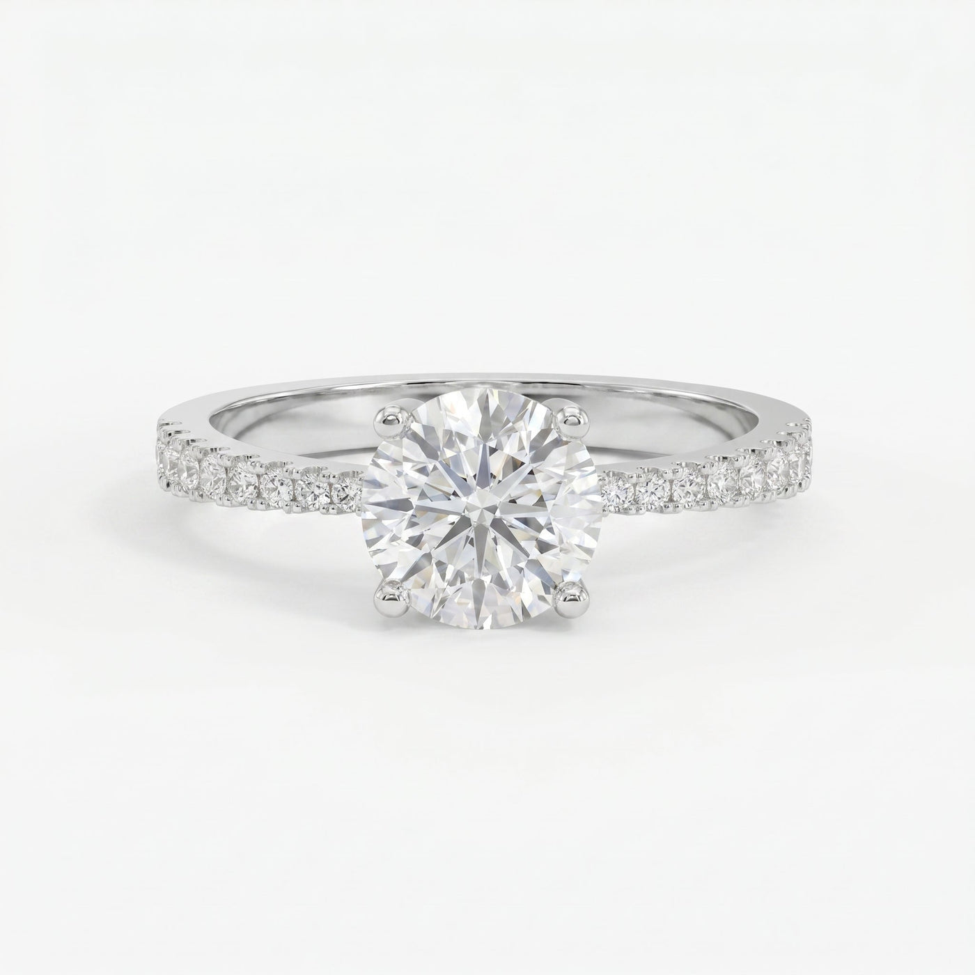 Elegant Round Cut Diamond Side Stone Ring with Pavé Band, view 6