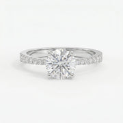 Elegant Round Cut Diamond Side Stone Ring with Pavé Band, view 6