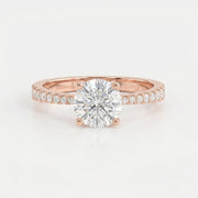 Elegant Round Cut Diamond Side Stone Ring with Pavé Band, view 7