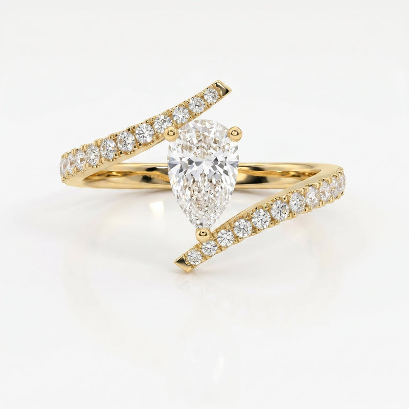 Elegant Pear-Cut Diamond Bypass Side Stone Engagement Ring, view 1