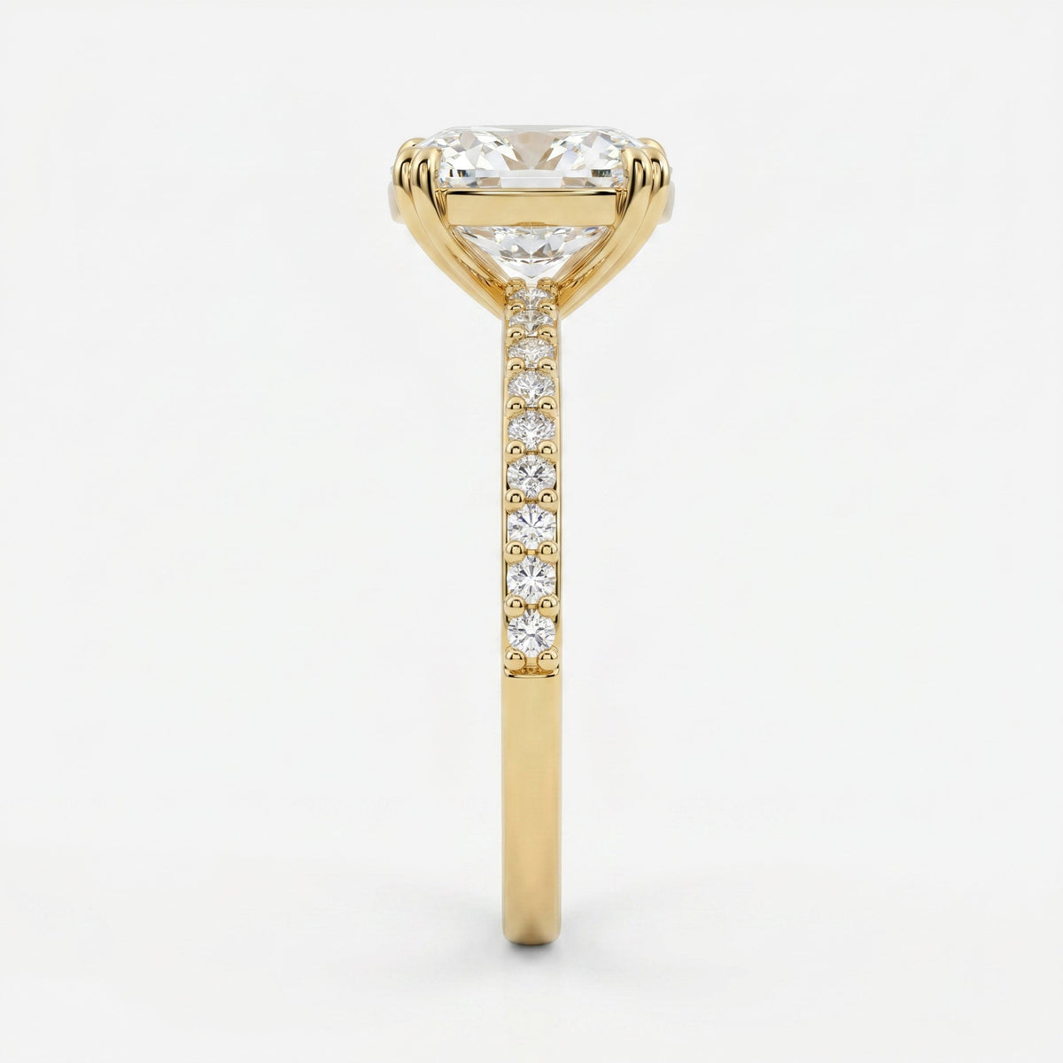 Cushion Cut Diamond Pave Side Stone Engagement Ring, view 7