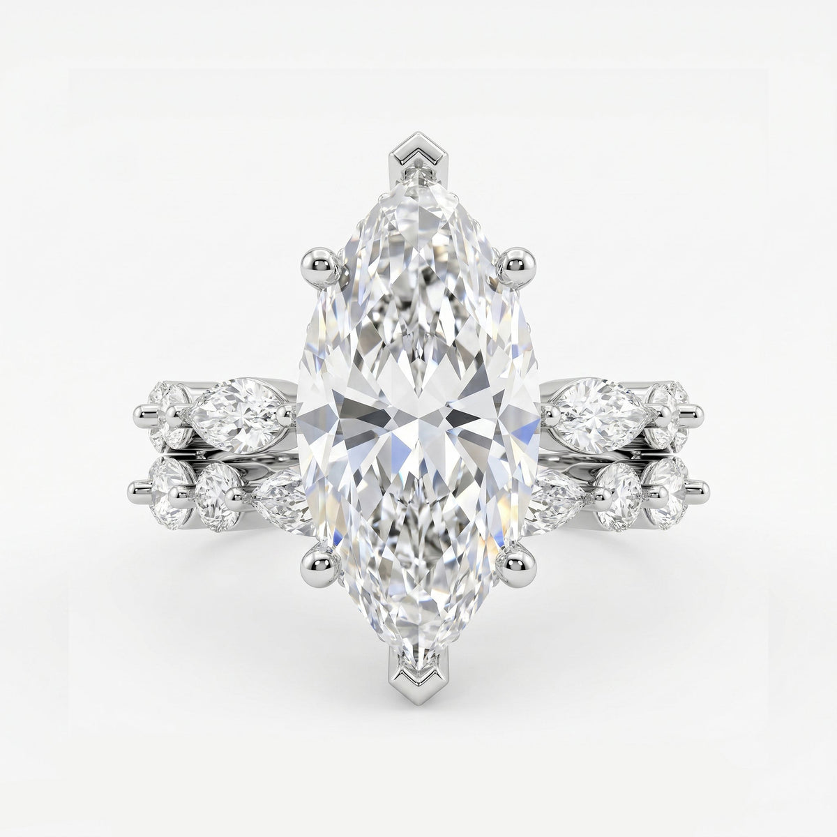 Marquise Diamond Bridal Set Statement Side Stone Engagement Ring, view 6