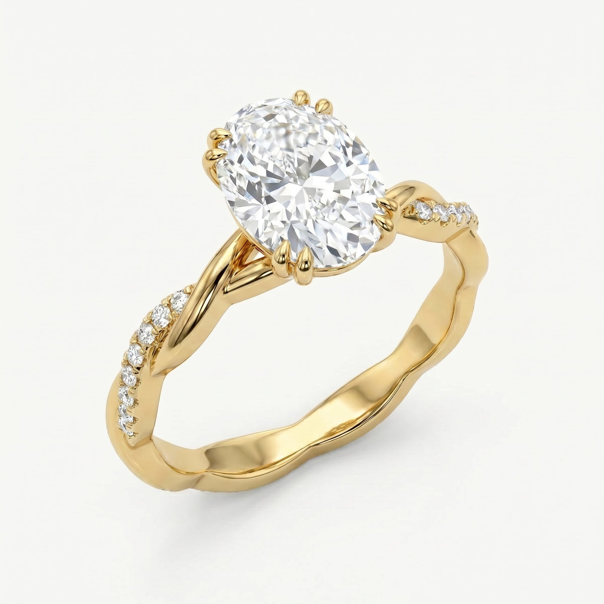 Oval Cut Diamond Round Accent Side Stone Engagement Ring, view 5
