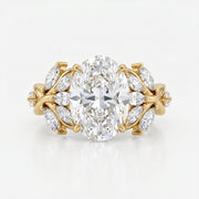 Oval Diamond Engagement Ring Nature Inspired Marquise Leaf Side Stone Ring, view 1