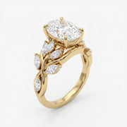 Oval Diamond Engagement Ring Nature Inspired Marquise Leaf Side Stone Ring, view 5