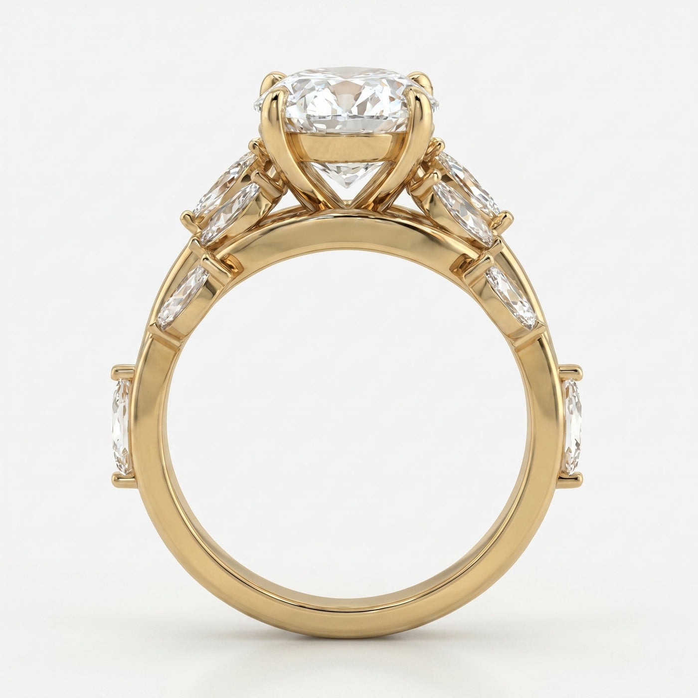 Oval Diamond Engagement Ring Nature Inspired Marquise Leaf Side Stone Ring, view 6