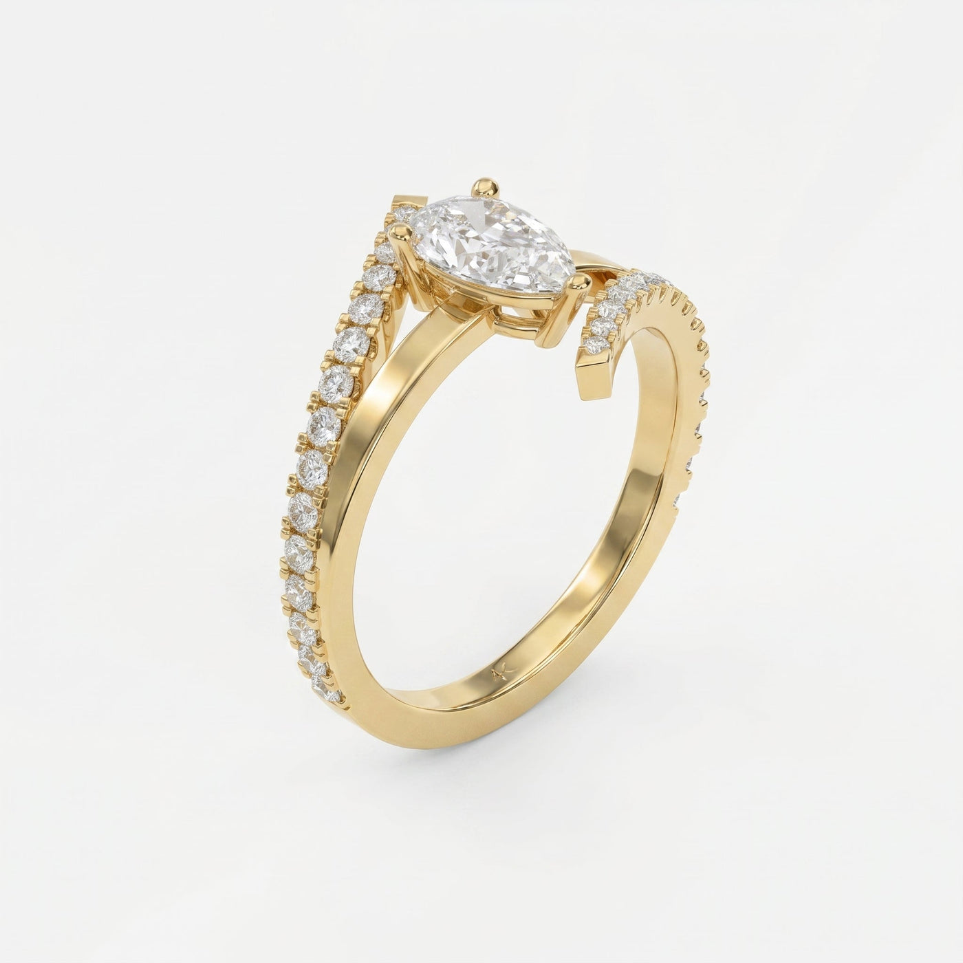 Elegant Pear-Cut Diamond Bypass Side Stone Engagement Ring, view 3