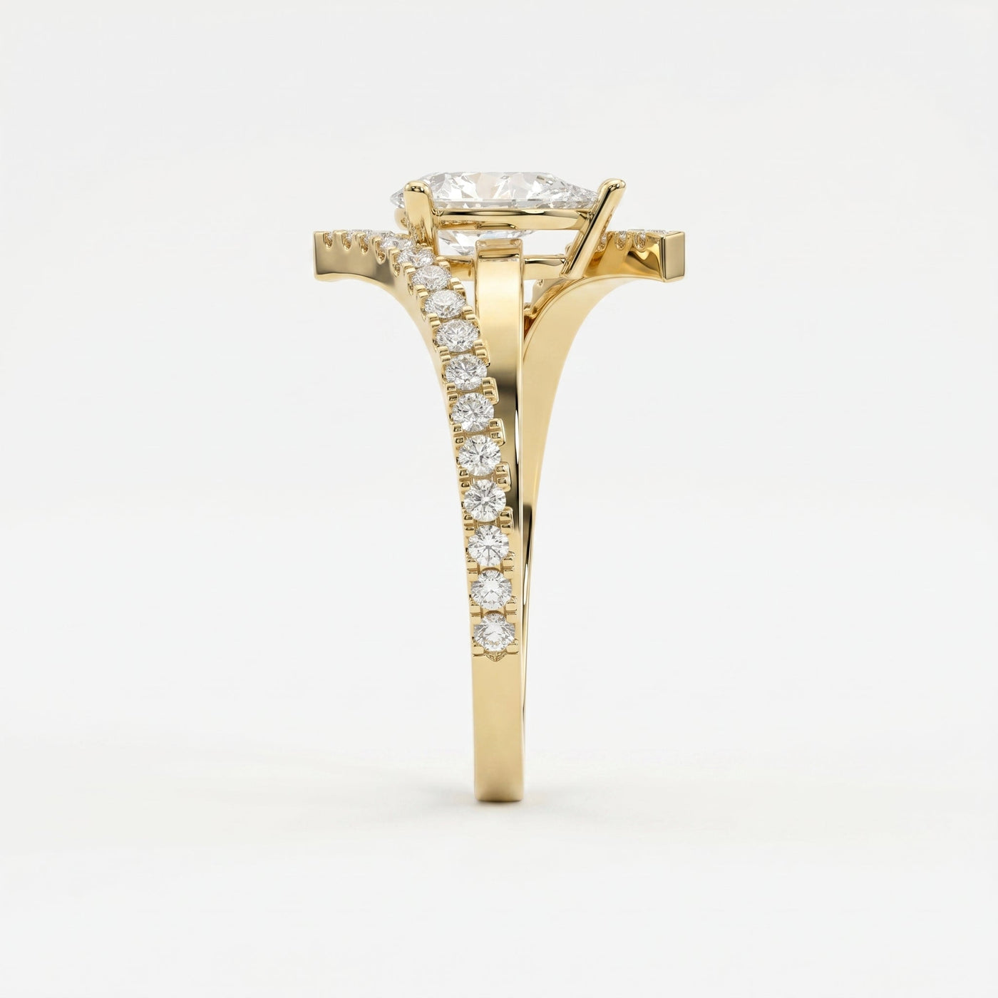 Elegant Pear-Cut Diamond Bypass Side Stone Engagement Ring, view 4