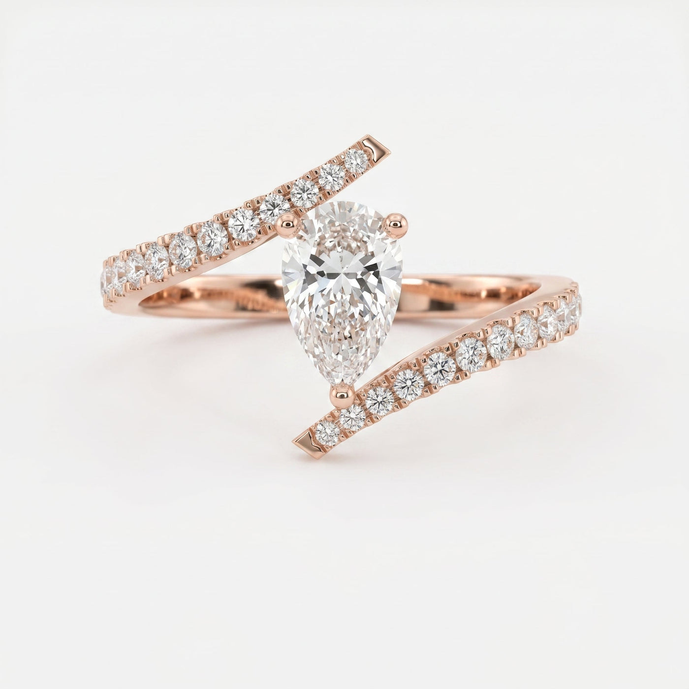 Elegant Pear-Cut Diamond Bypass Side Stone Engagement Ring, view 7
