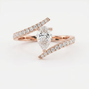 Elegant Pear-Cut Diamond Bypass Side Stone Engagement Ring, view 7