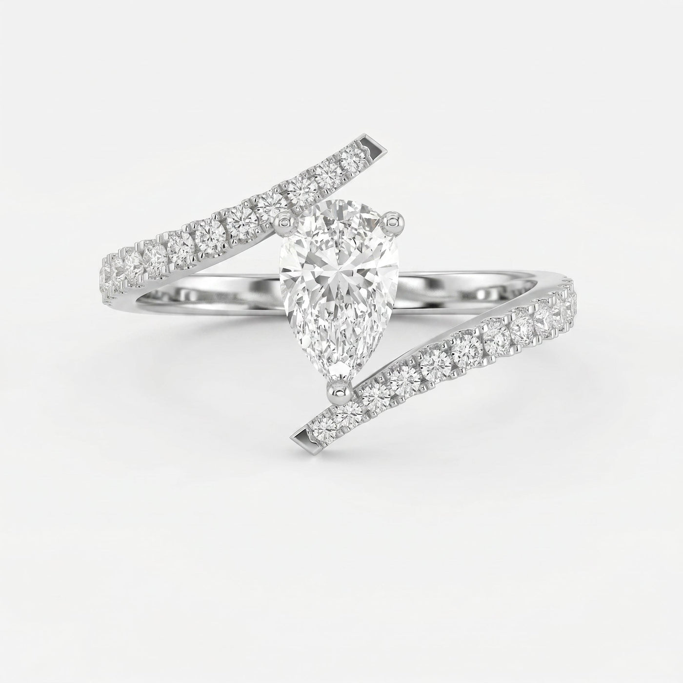 Elegant Pear-Cut Diamond Bypass Side Stone Engagement Ring, view 6