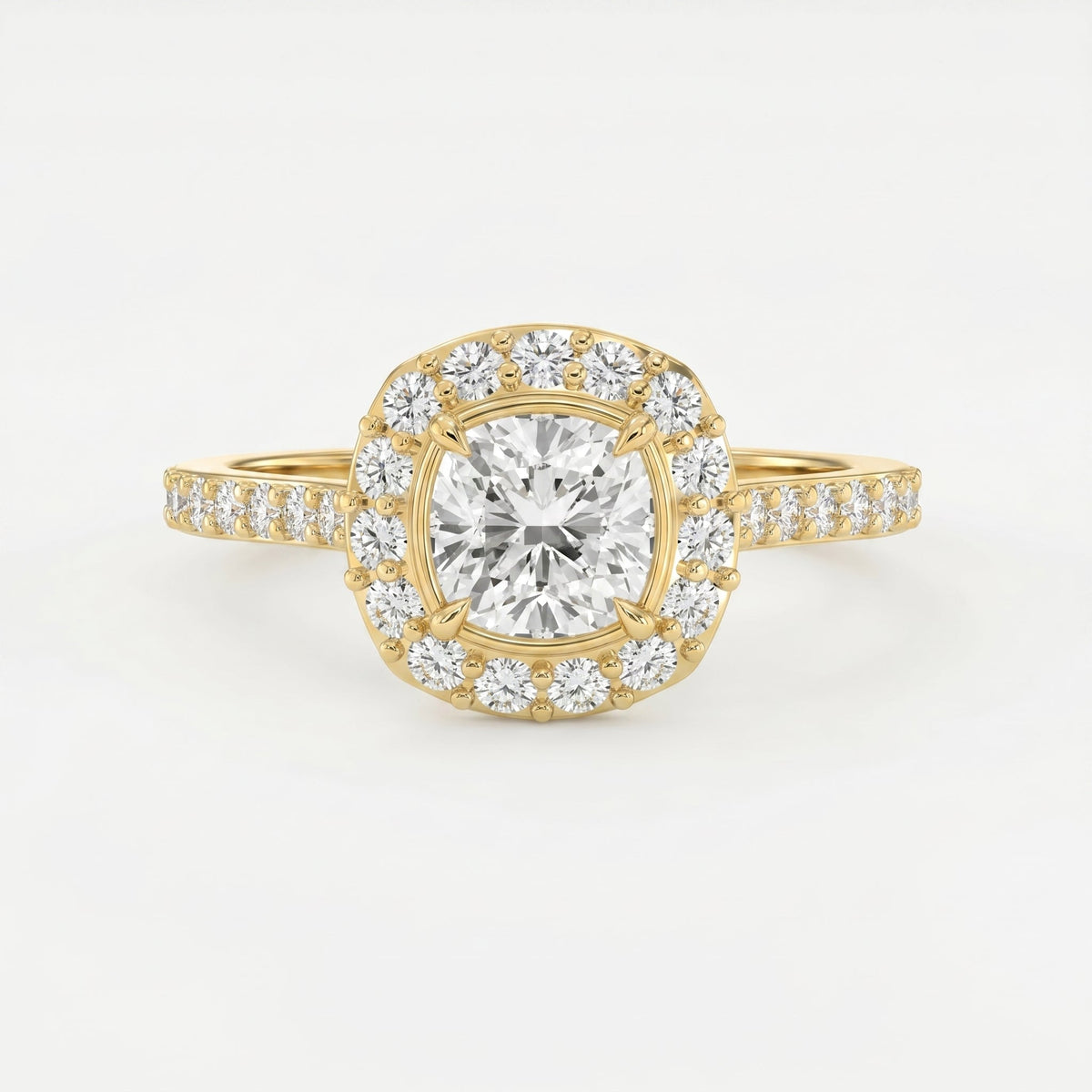 Cushion Shape Round Brilliant Side Stone Engagement Ring, view 1