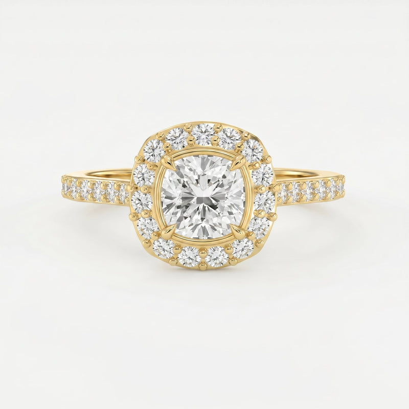 Cushion Shape Round Brilliant Side Stone Engagement Ring, view 1