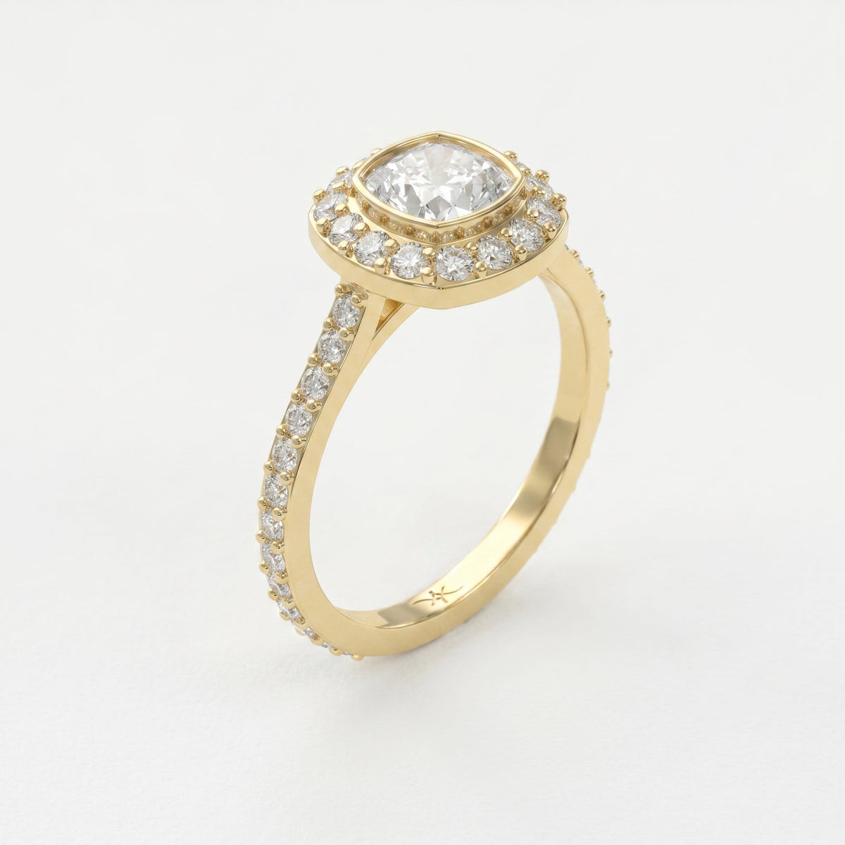 Cushion Shape Round Brilliant Side Stone Engagement Ring, view 3