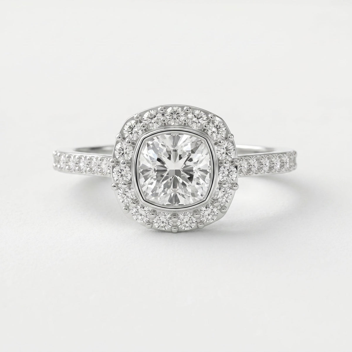 Cushion Shape Round Brilliant Side Stone Engagement Ring, view 6