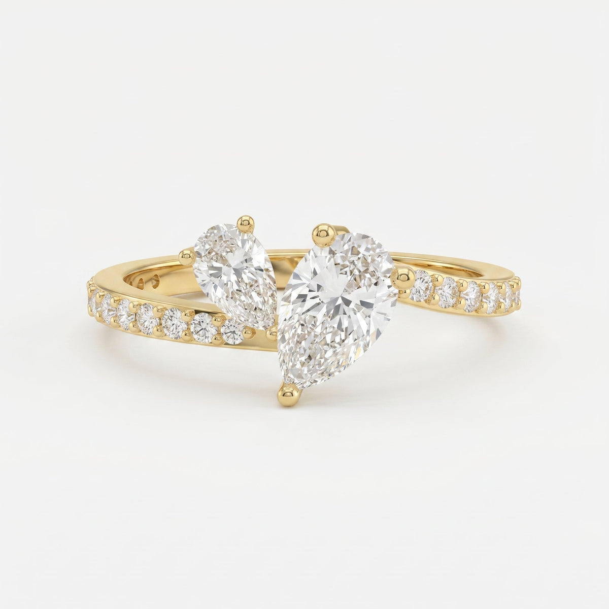 Two-Stone Pear Shaped Diamond Bypass Side Stone Engagement Ring, view 1