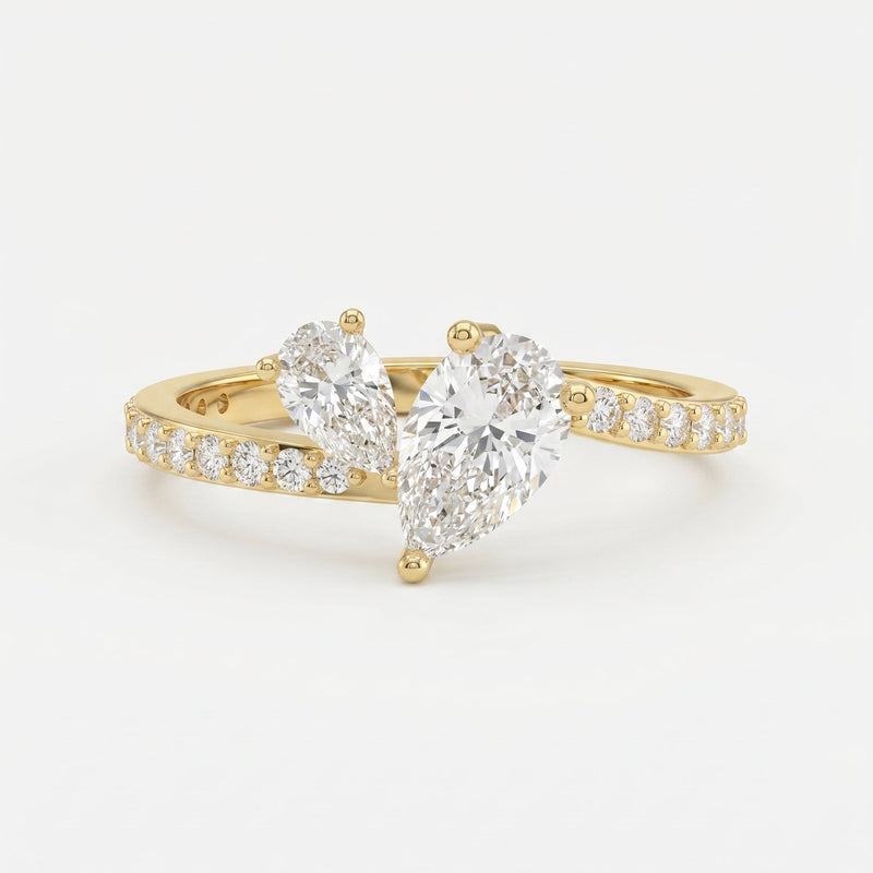 Two-Stone Pear Shaped Diamond Bypass Side Stone Engagement Ring, view 1