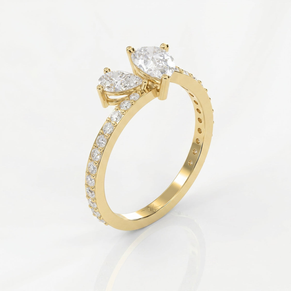 Two-Stone Pear Shaped Diamond Bypass Side Stone Engagement Ring, view 5