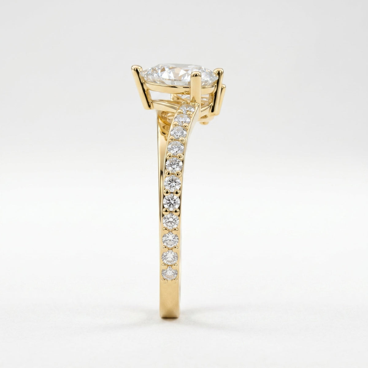 Two-Stone Pear Shaped Diamond Bypass Side Stone Engagement Ring, view 6