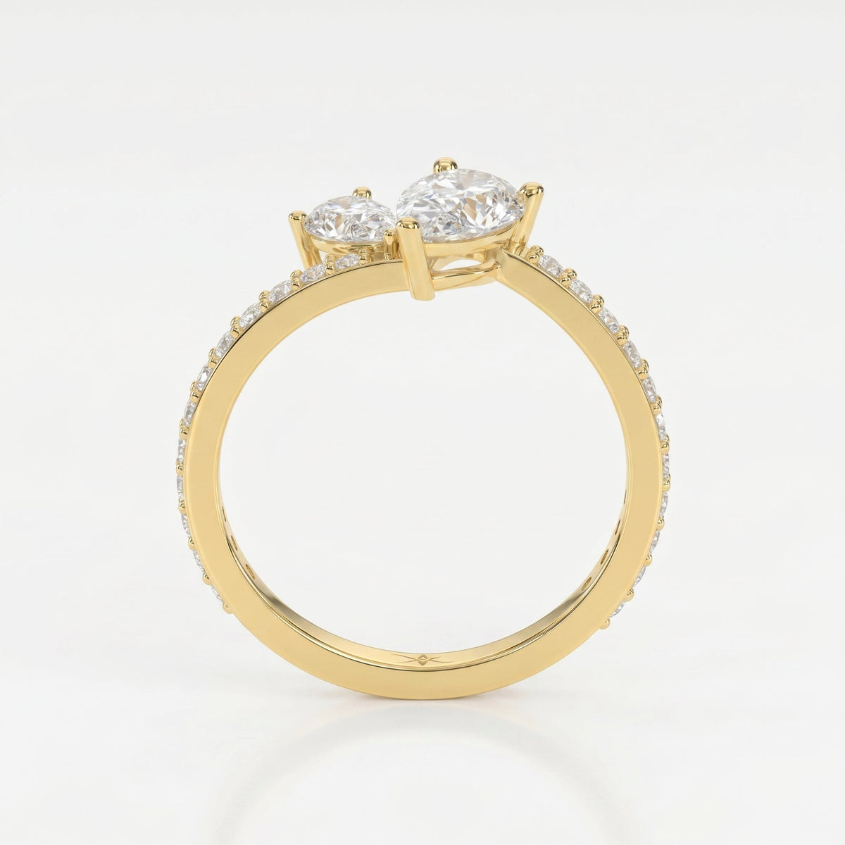 Two-Stone Pear Shaped Diamond Bypass Side Stone Engagement Ring, view 7