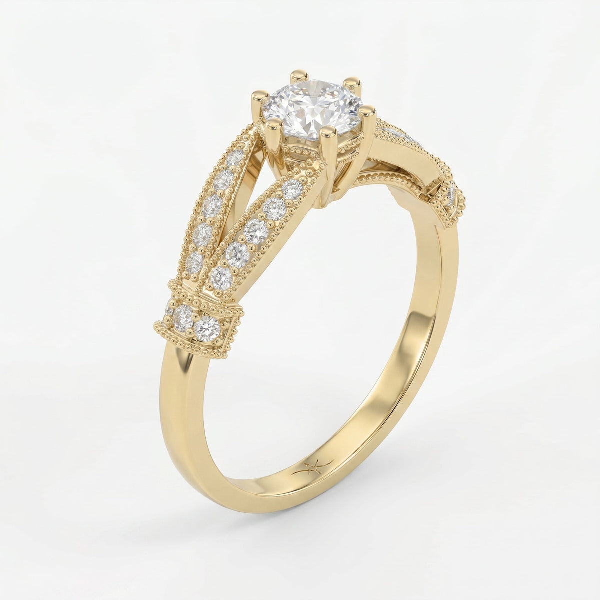 Round Diamond Valencia Design Vintage Ring, view 4