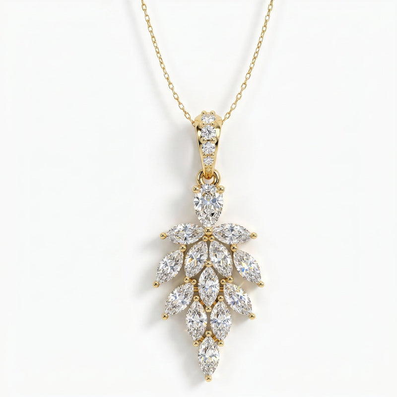Marquise & Pear Cut Diamond Floral Pendant Necklace, view 1