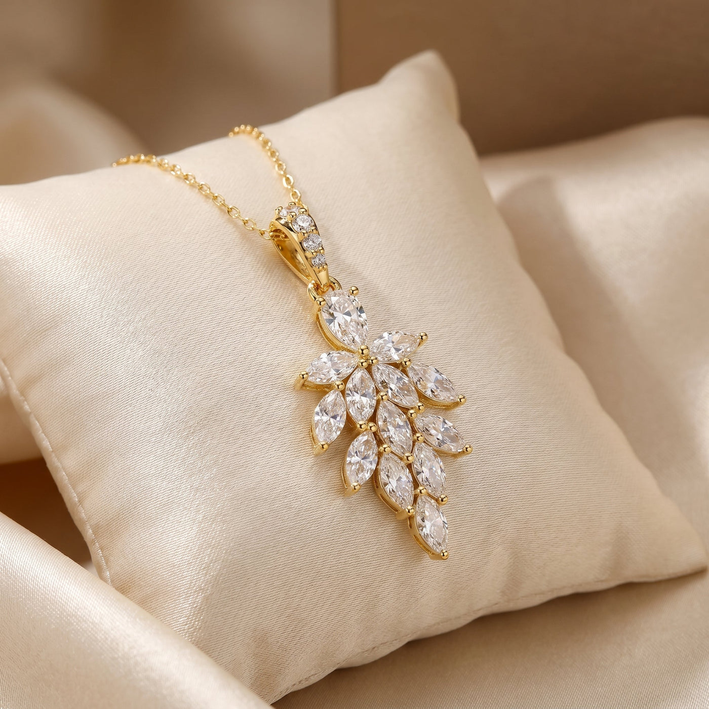 Marquise & Pear Cut Diamond Floral Pendant Necklace, view 7