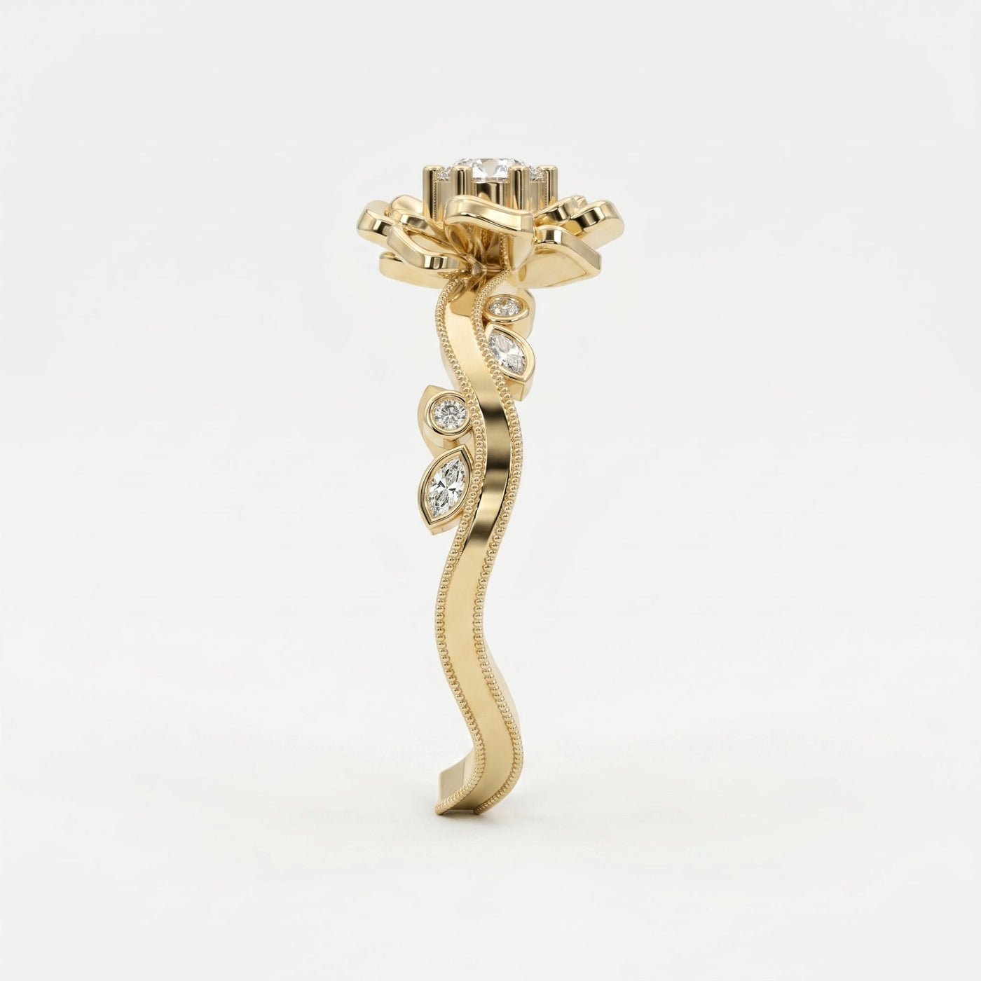 Custom Floral-Inspired Diamond Ring, view 4