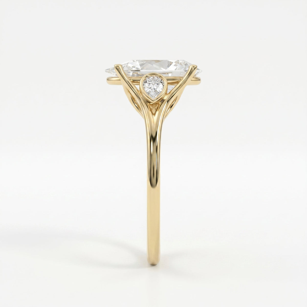 Custom 4‑Prong Diamond Ring with Bezel‑Set Pear Side Stones, view 4