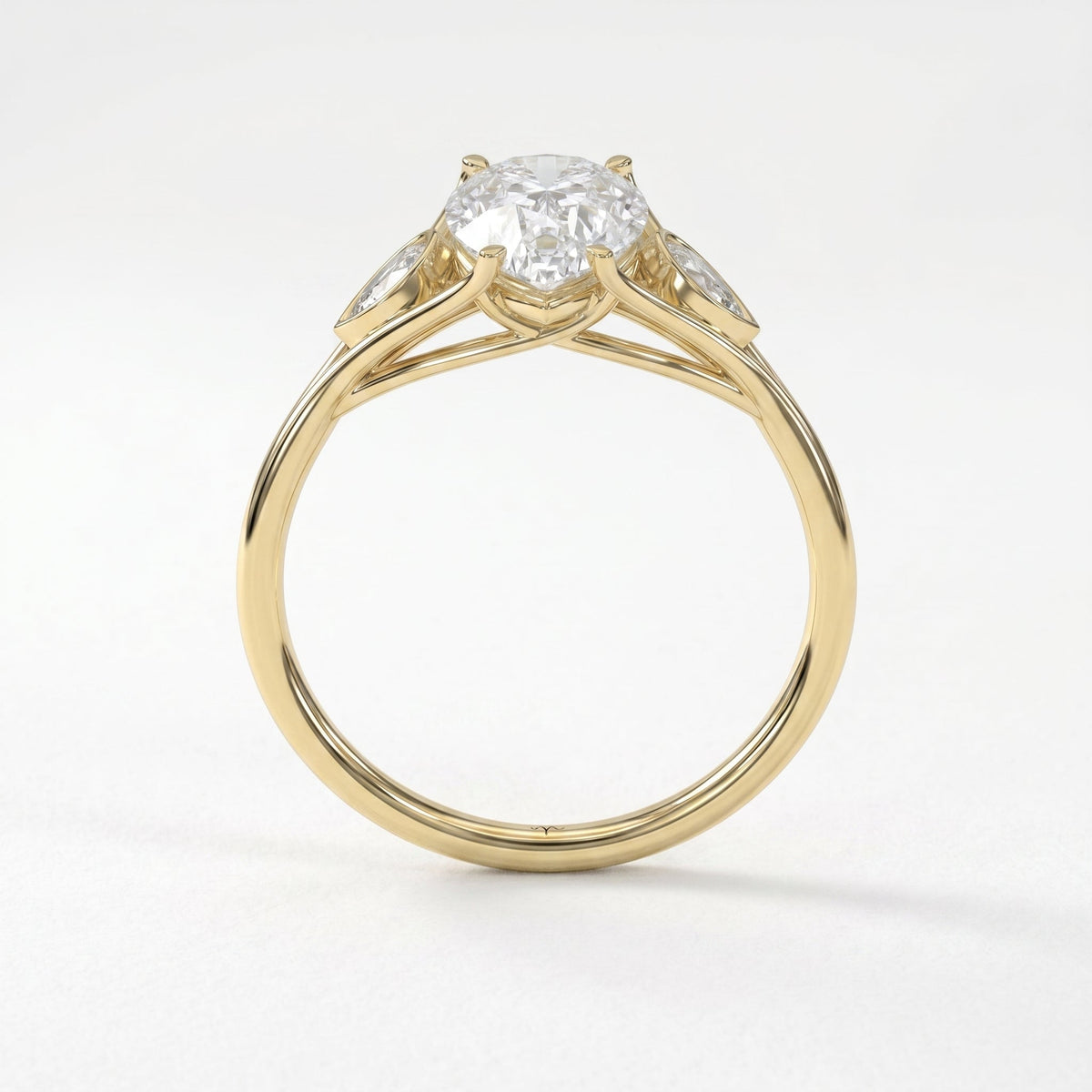 Custom 4‑Prong Diamond Ring with Bezel‑Set Pear Side Stones, view 5