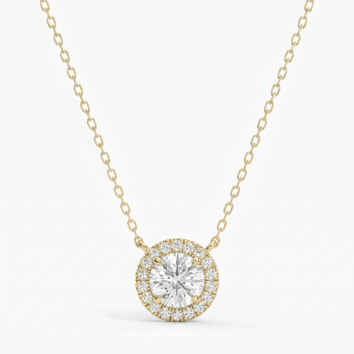 Round Shape Diamond and Side Stone Halo Design Necklace, view 1
