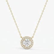Round Shape Diamond and Side Stone Halo Design Necklace, view 1