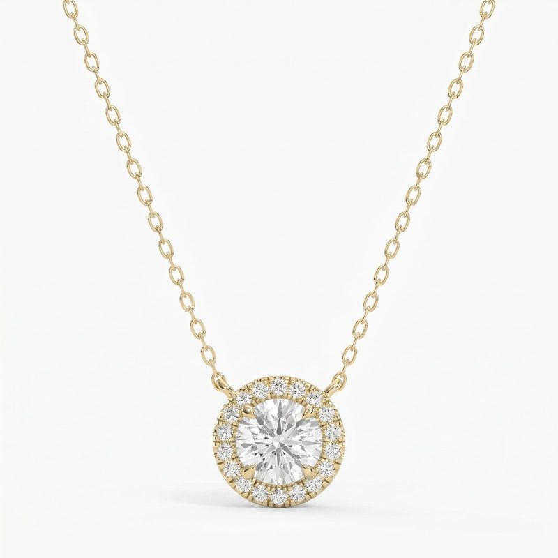 Round Shape Diamond and Side Stone Halo Design Necklace, view 1