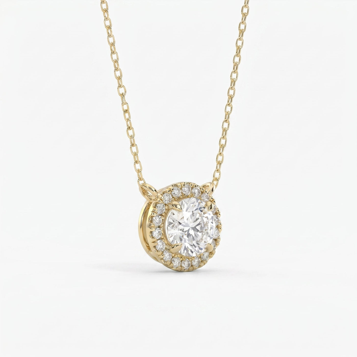 Round Shape Diamond and Side Stone Halo Design Necklace, view 3