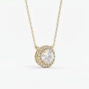 Round Shape Diamond and Side Stone Halo Design Necklace, view 3