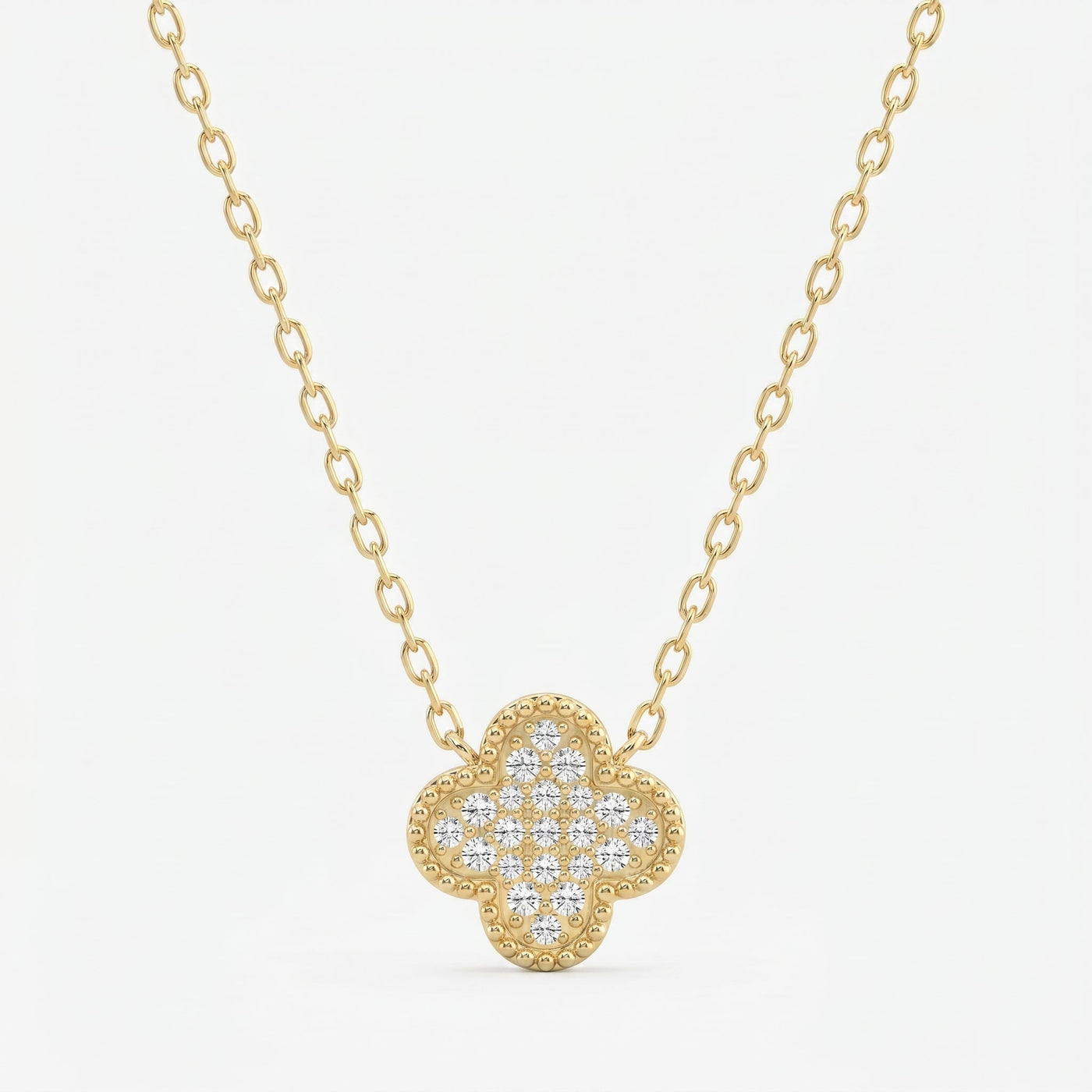 Clover Diamond Heritage Necklace, Pavé Quatrefoil Charm Jewellery, view 1