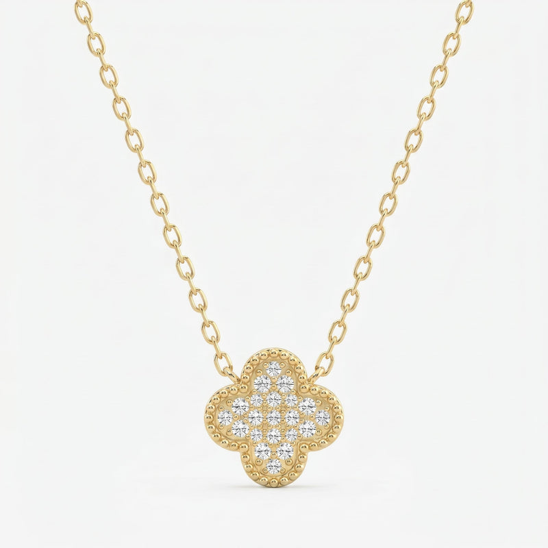Clover Diamond Heritage Necklace, Pavé Quatrefoil Charm Jewellery, view 1