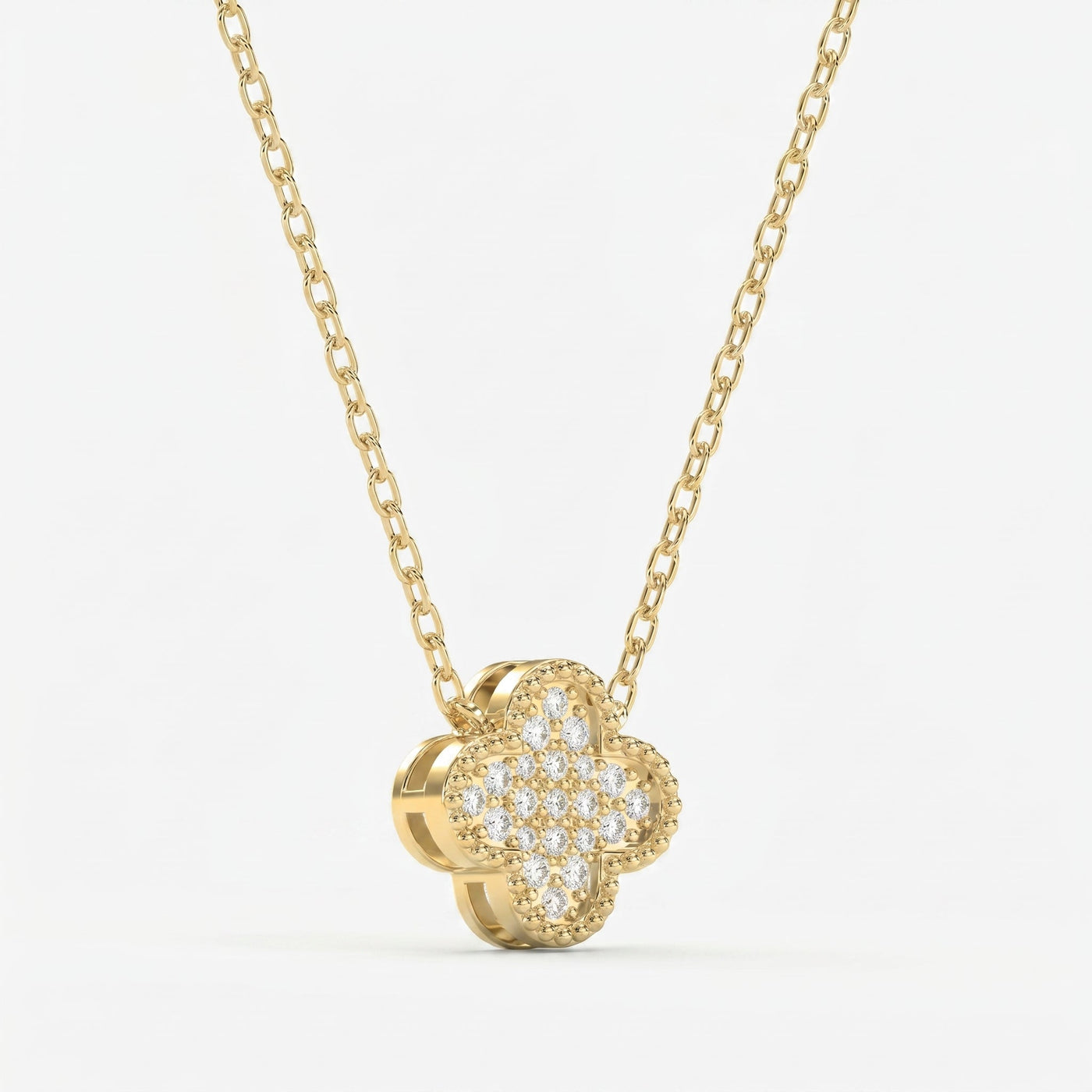 Clover Diamond Heritage Necklace, Pavé Quatrefoil Charm Jewellery, view 3